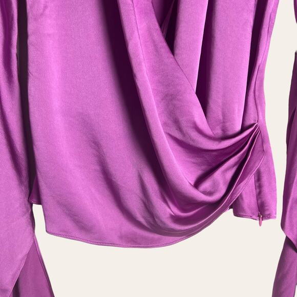 Simkhai Purple Paradisa Satin Long Sleeve Collared Wrap Top Size 4 - Picture 7 of 15
